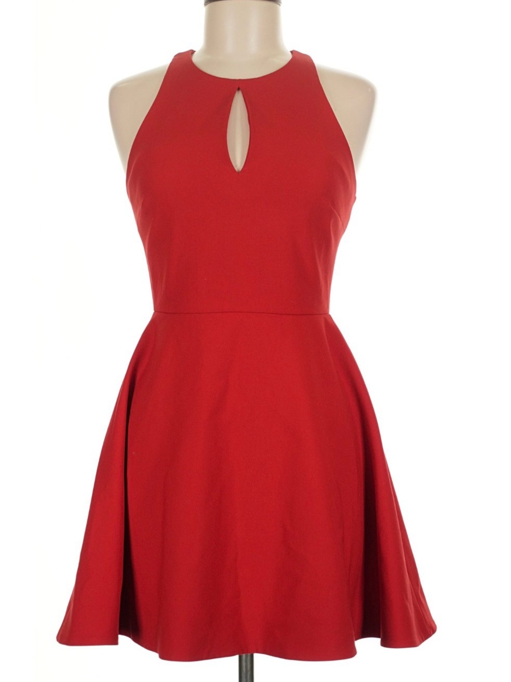 Elizabeth and James Red Keyhole Halter Fit-and-Flare Mini Dress